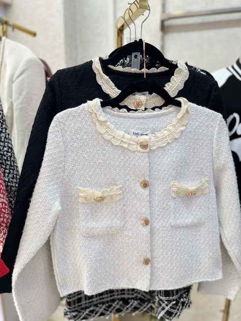 Lace Border Tweed Crop Jackets